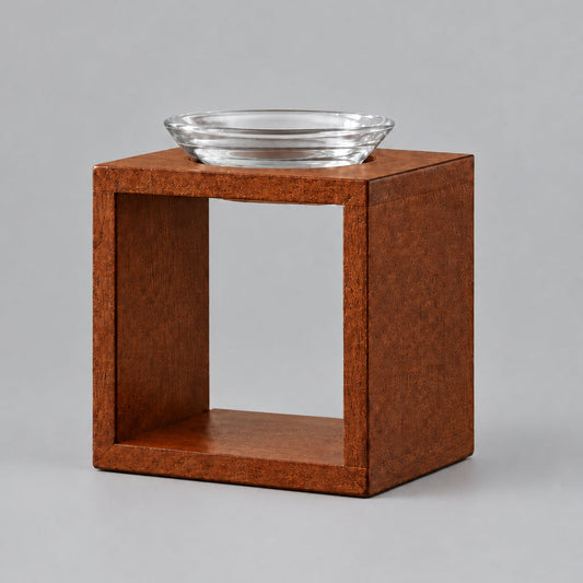 Large Square Mango Wood Oil Burner- Buddha Face