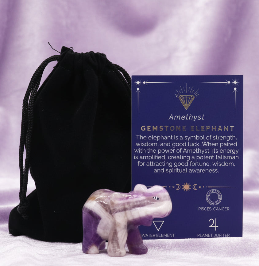 Gemstone Carved Lucky Elephant - Amethyst