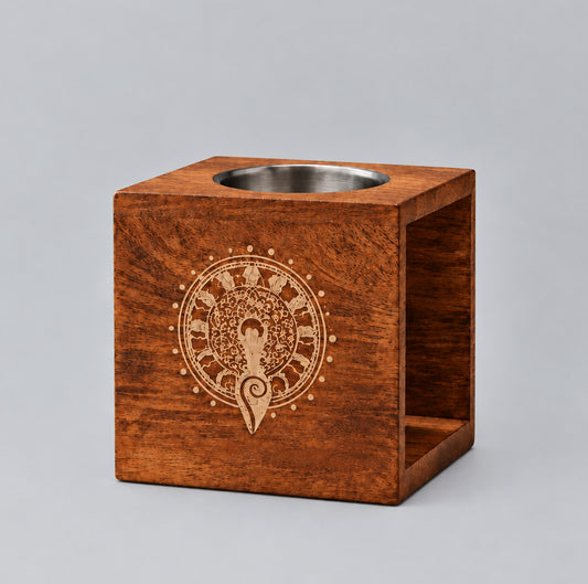 Large Square Mango Wood Oil Burner - Moon Goddess