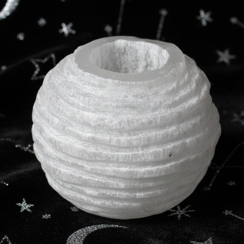 Selenite Snowball Candle Holder - 8 cm