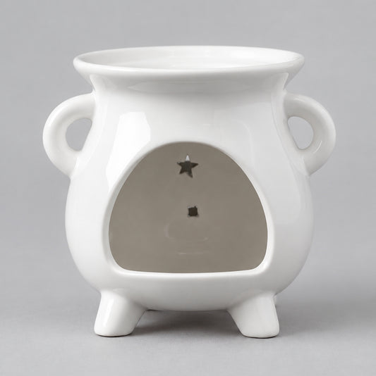Cauldron Oil Burner - Moon Phase - White