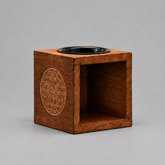 Square Mango Wood Oil Burner - Flower of Life