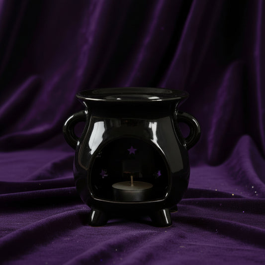 Cauldron Oil Burner - Moon & Stars - Black