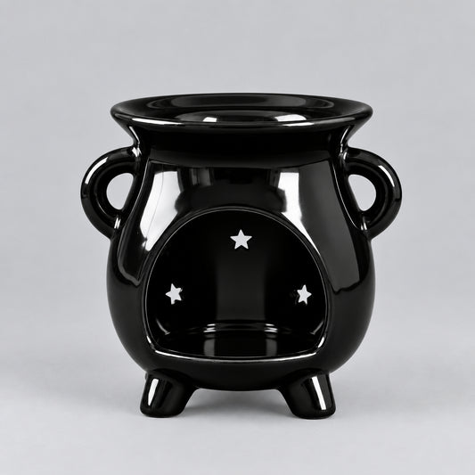 Cauldron Oil Burner - Moon & Stars - Black
