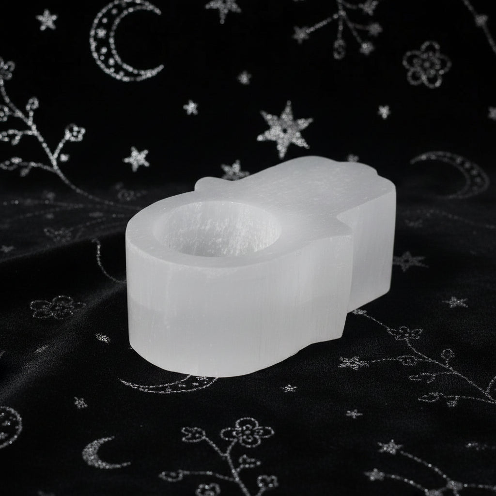 Selenite Hamsa Candle Holder