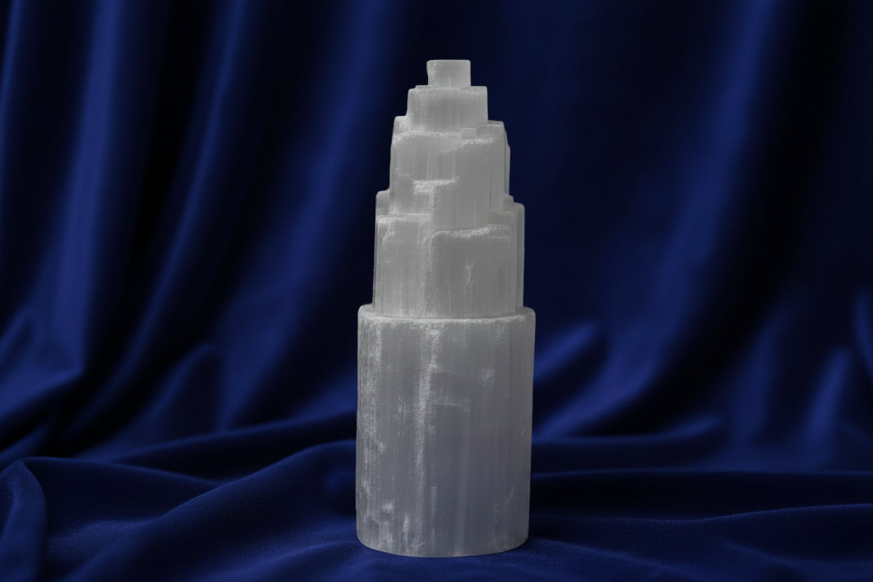 Natural Selenite Tower Lamp - 25 cm