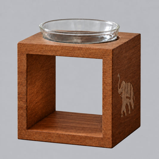 Square Mango Wood Oil Burner - Elephant