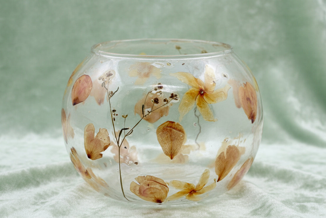 Natural Floral Glass - Large Bowl Candle Holder - Rosa - (12x13cm)