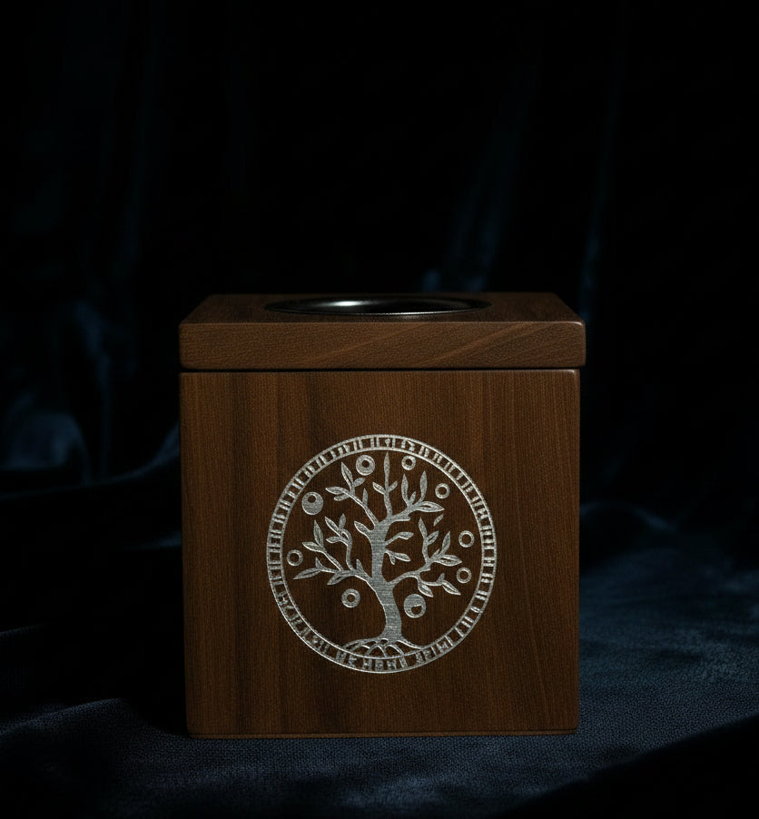 Large Square Mango Wood Oil Burner - Tree of Life