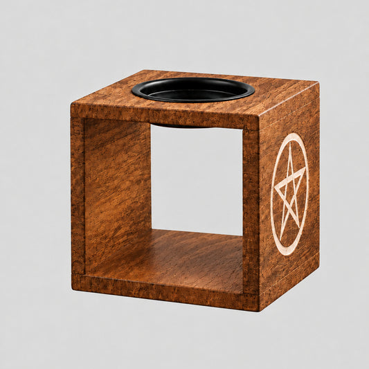 Large Square Mango Wood Oil Burner- Pentagon