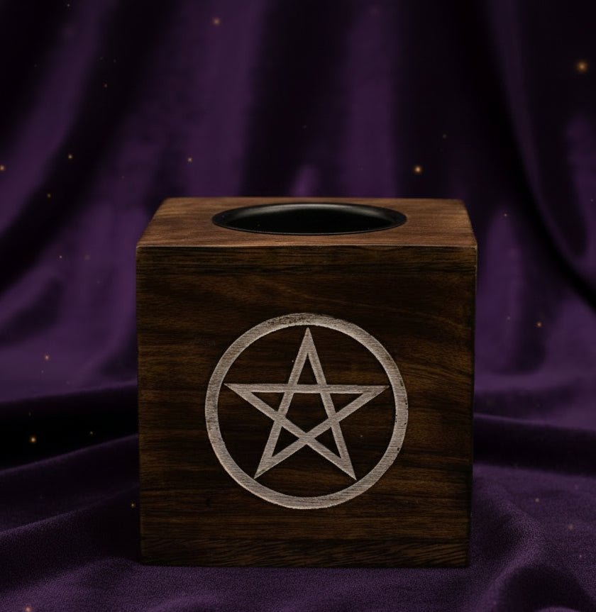 Large Square Mango Wood Oil Burner- Pentagon