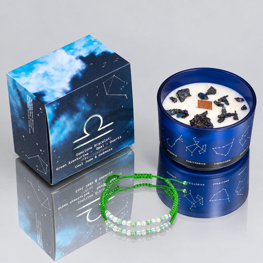 Zodiac Crystal Candle with Gemstone Bracelet - Libra