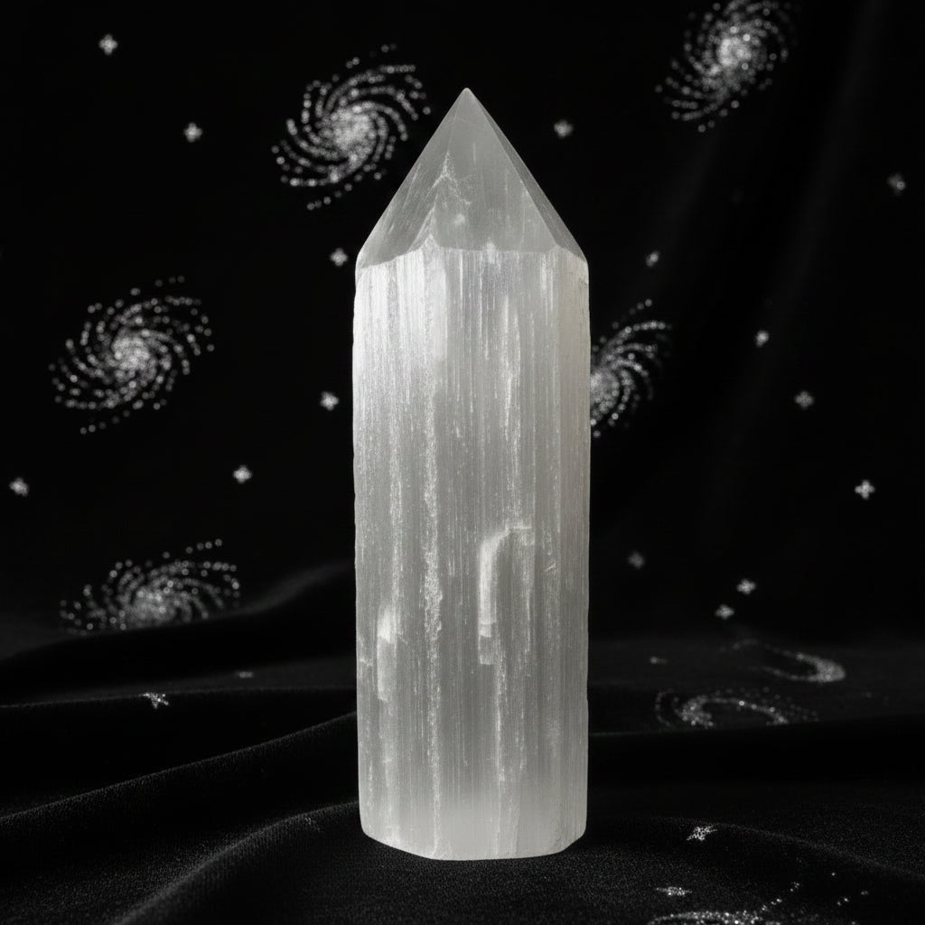 Selenite Pencil Point Tower - 20 cm