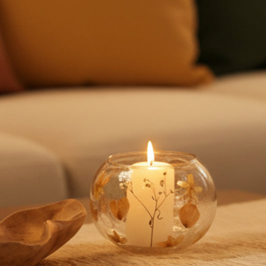 Natural Floral Glass - Large Bowl Candle Holder - Rosa - (12x13cm)