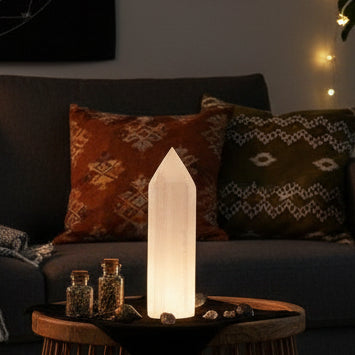 Selenite Pencil Point Tower - 20 cm