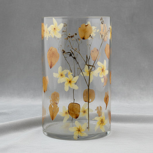 Natural Floral Glass - Tall Vase Candle Holder - Rose - (19x11cm)