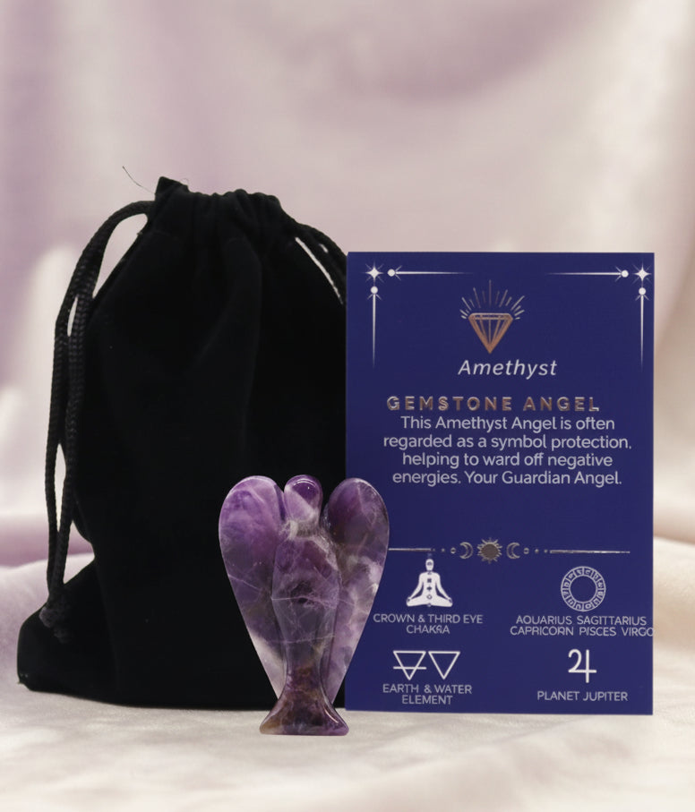 Hand Carved Gemstone Angel - Amethyst