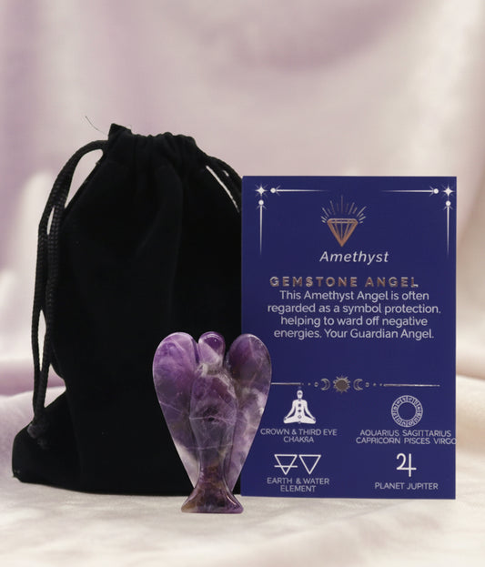 Hand Carved Gemstone Angel - Amethyst