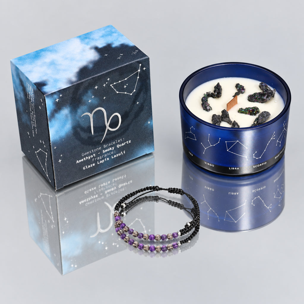 Zodiac Crystal Candle with Gemstone Bracelet - Capricorn