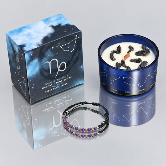 Zodiac Crystal Candle with Gemstone Bracelet - Capricorn