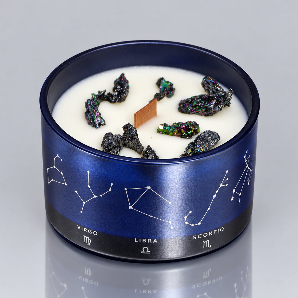 Zodiac Crystal Candle with Gemstone Bracelet - Cancer