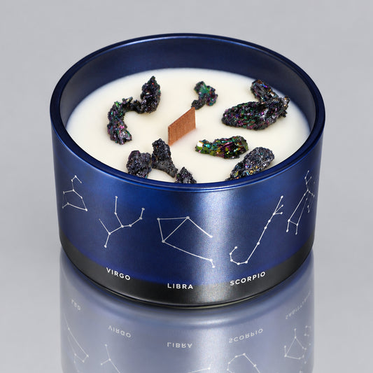 Zodiac Crystal Candle with Gemstone Bracelet - Aquarious