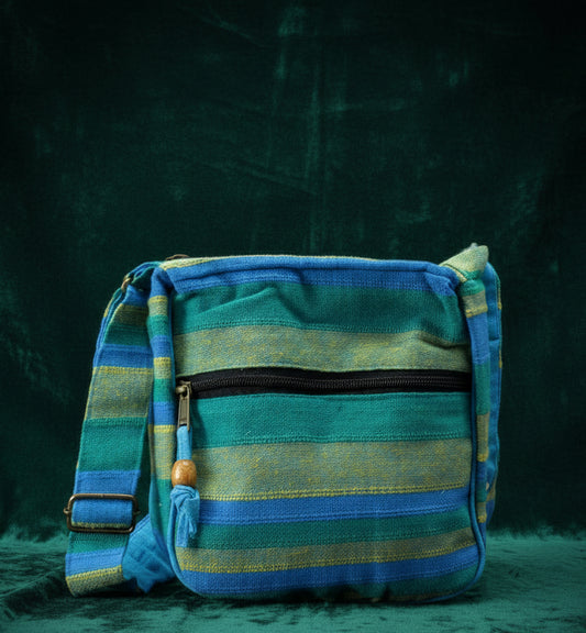 Lrg Nepal Sling Bag  (Adjustable Strap) -  Spring Meadows Green & Blue