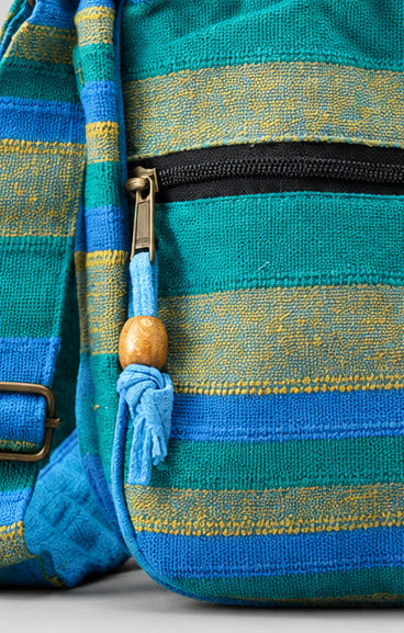 Lrg Nepal Sling Bag  (Adjustable Strap) -  Spring Meadows Green & Blue