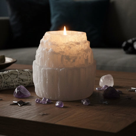 Selenite Mountain Top Candle Holder - 8 cm