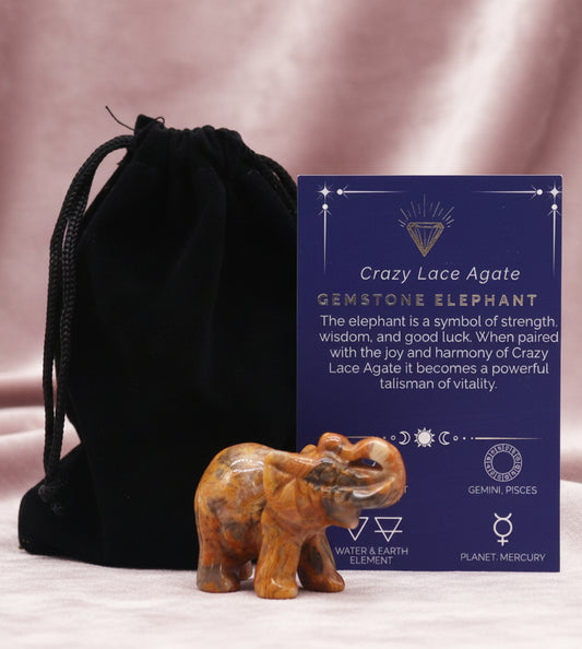 Gemstone Lucky Elephant - Crazy Lace Agate