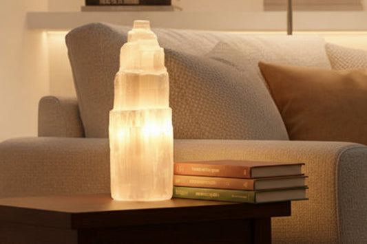 Natural Selenite Tower Lamp - 25 cm