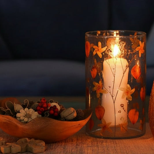 Natural Floral Glass - Tall Vase Candle Holder - Rose - (19x11cm)
