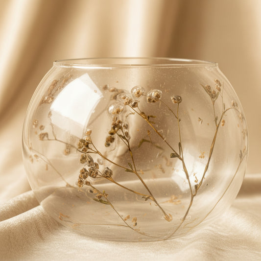 Natural Floral Glass - Bowl Candle Holder - Margarita - (8x10cm)