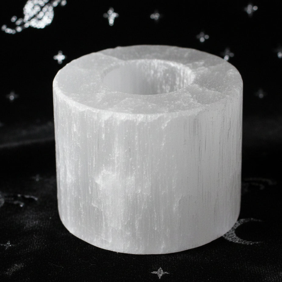 Selenite Cylinder Candle Holder - 8 cm