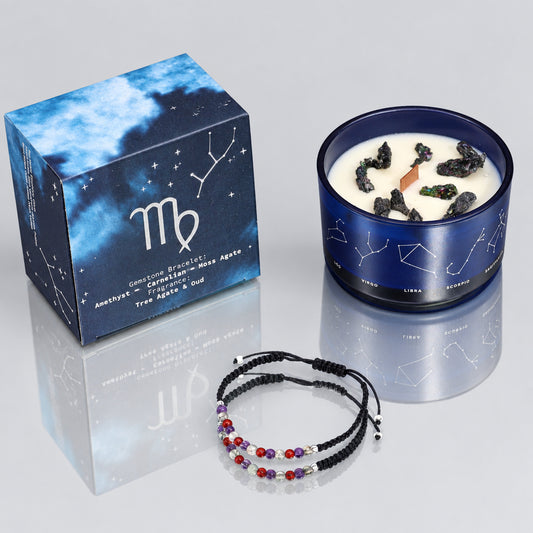 Zodiac Crystal Candle with Gemstone Bracelet - Virgo