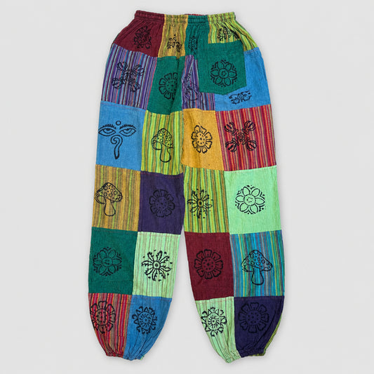 Nomad Sari - Mushroom Pants - Block Print Designs -Green Tones S/M
