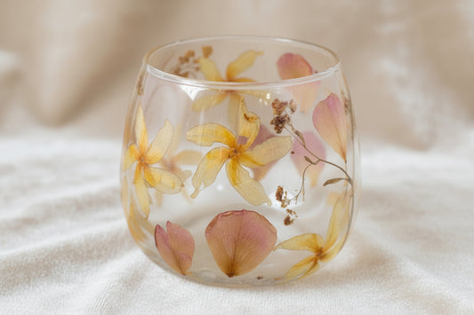 Natural Floral Glass - Straight Candle Holder - Rosa - (8x8cm)