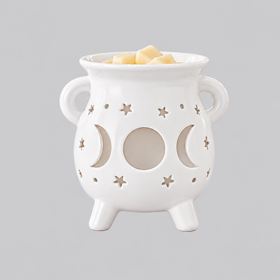 Cauldron Oil Burner - Moon Phase - White