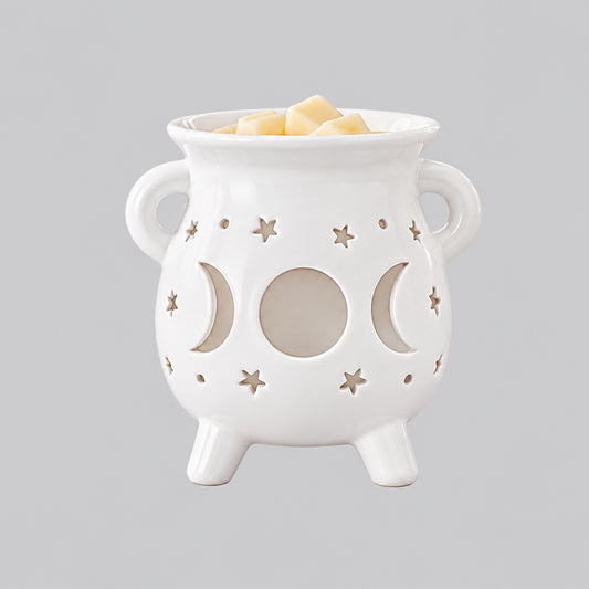 Cauldron Oil Burner - Moon Phase - White