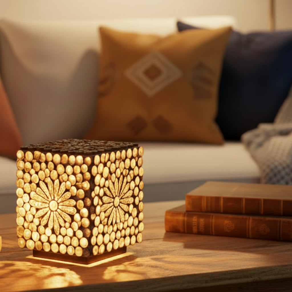 Boho Sea Shell Lamp - Chocolate Twist Square - 15cm