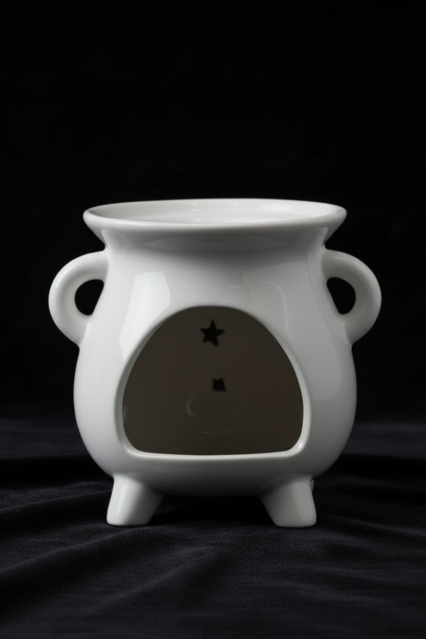 Cauldron Oil Burner - Moon Phase - White