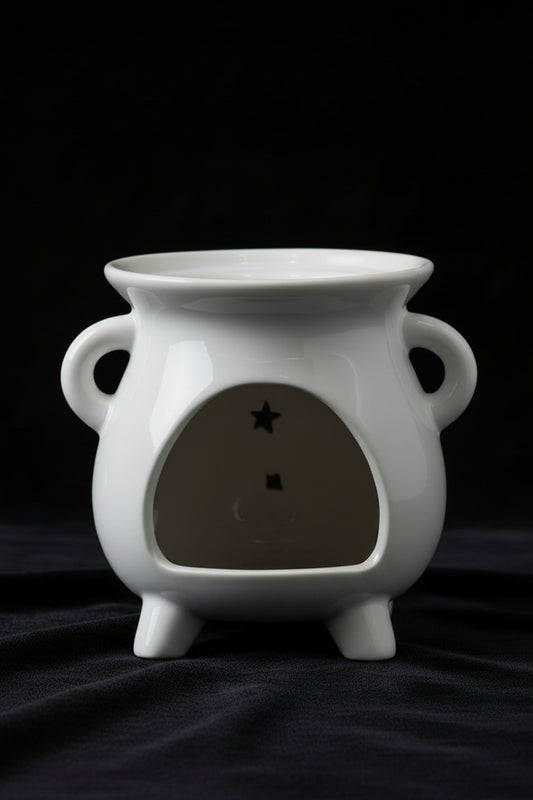 Cauldron Oil Burner - Moon Phase - White