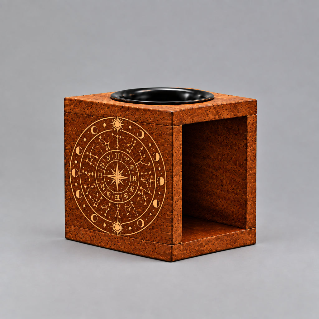 Square Mango Wood Oil Burner - Flower of Life