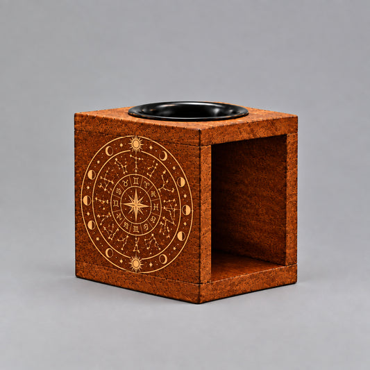 Square Mango Wood Oil Burner - Flower of Life