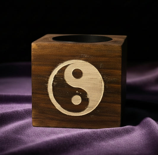 Square Mango Wood Oil Burner  - Yin Yang