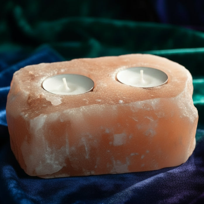 Natural Salt Candle Holder - 2 holes