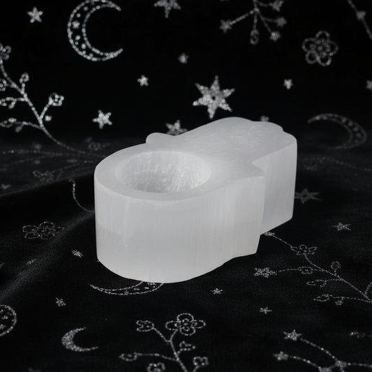 Selenite Hamsa Candle Holder 