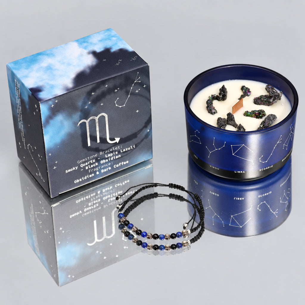 Zodiac Crystal Candle with Gemstone Bracelet - Scorpio