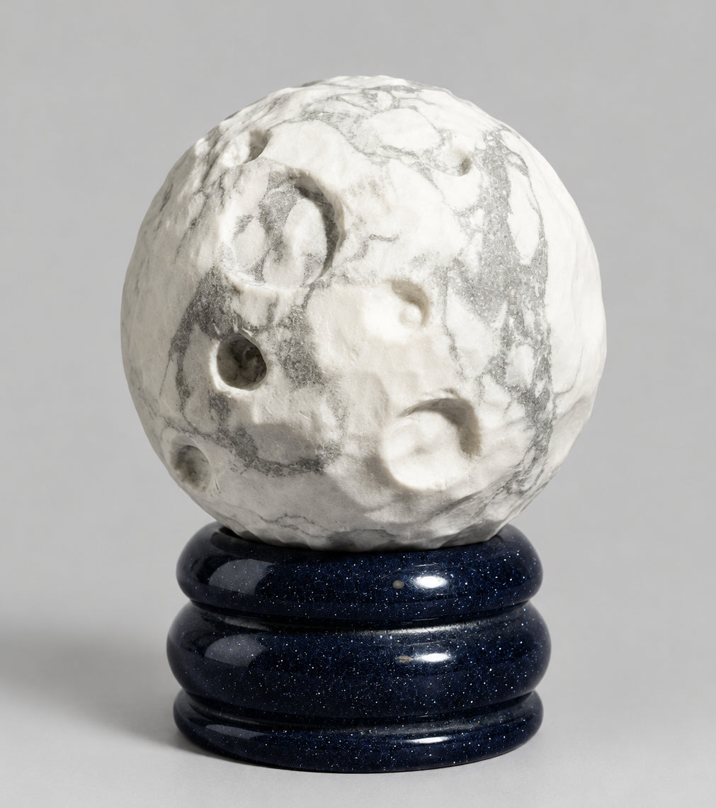 White Howlite Planet on a Sola Goldstone Stand (MOON)