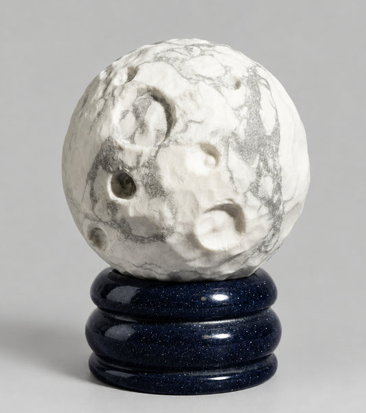 White Howlite Planet on a Sola Goldstone Stand (MOON)